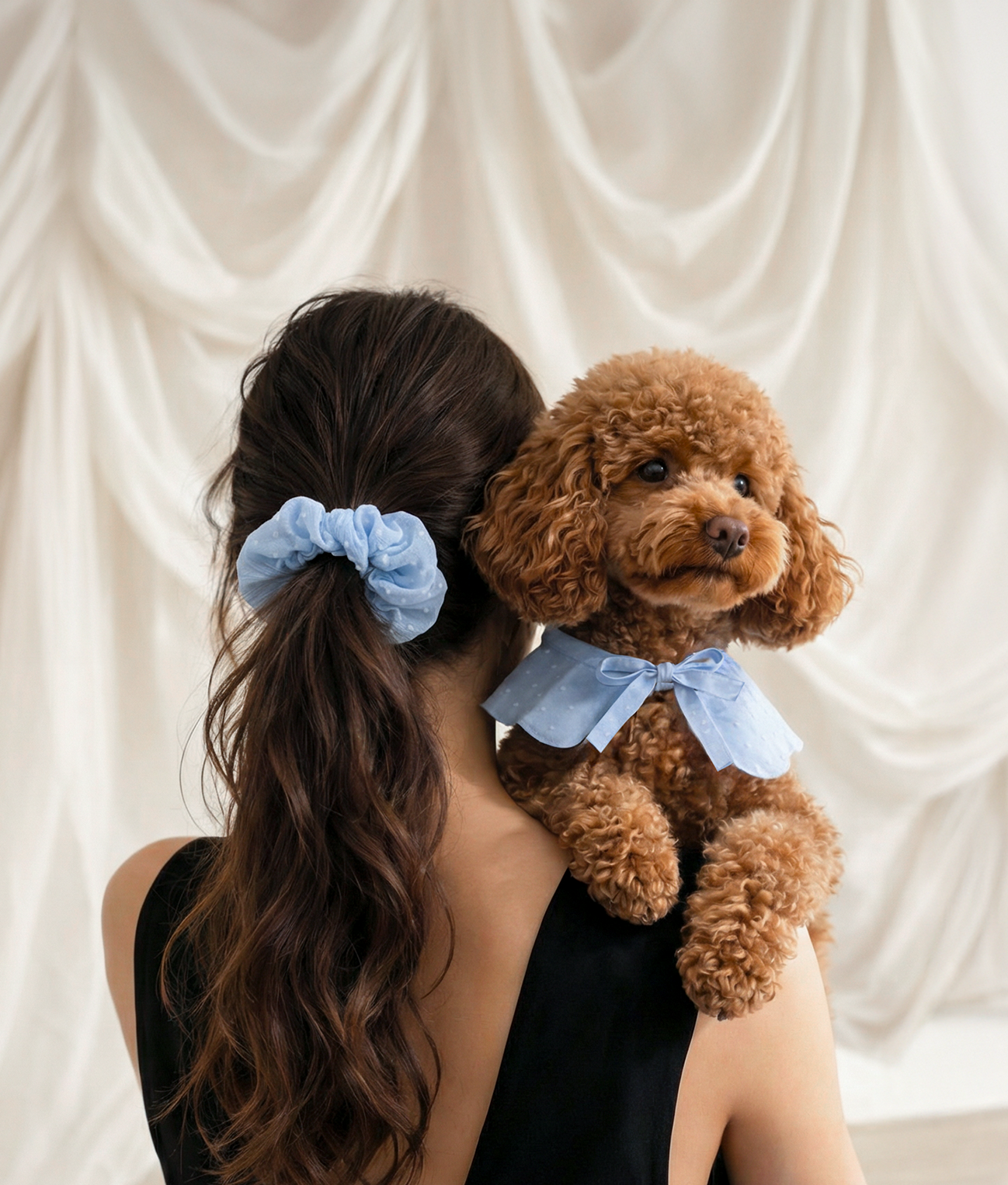 Chouchou Scrunchie motif plumetis bleu, Noa